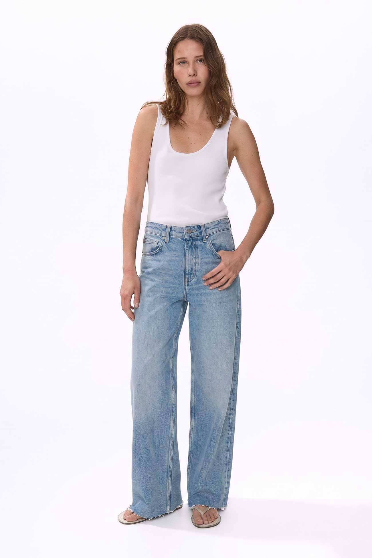 Cut Label Women's Raw Bottom Wide Leg Jeans
