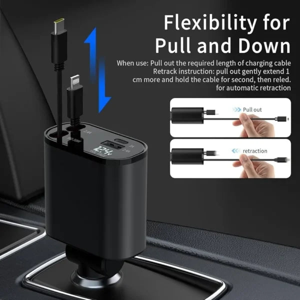 120W 4 in 1 Retractable Car Charger