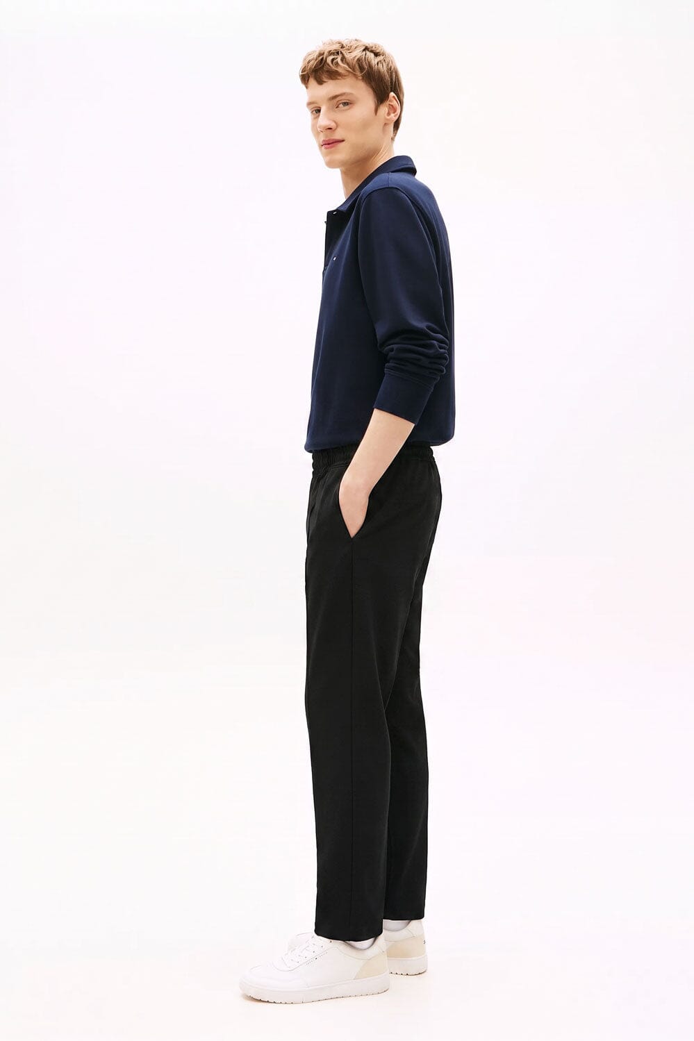 Men's Slim Fit Pleated Pique Trousers