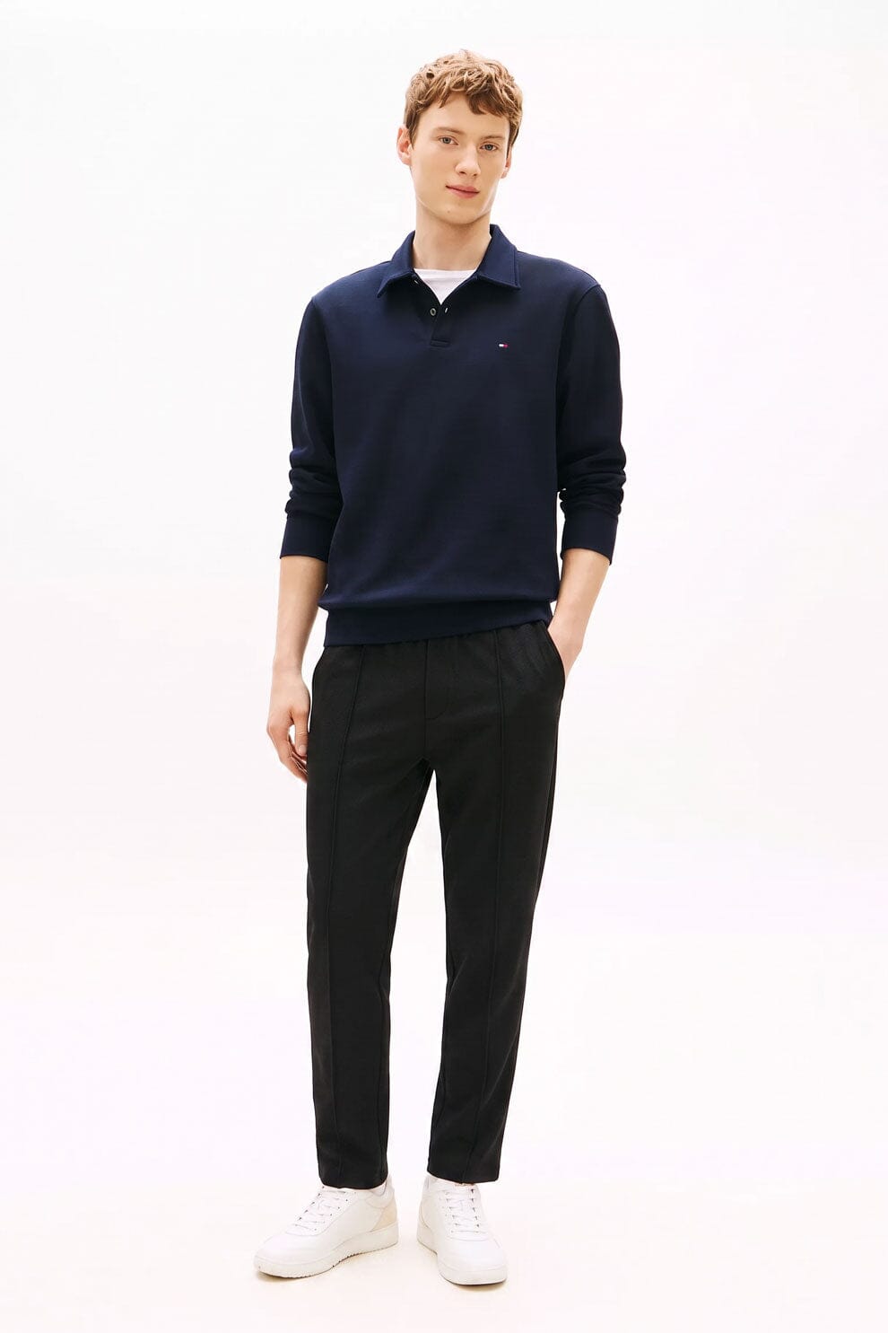 Men's Slim Fit Pleated Pique Trousers