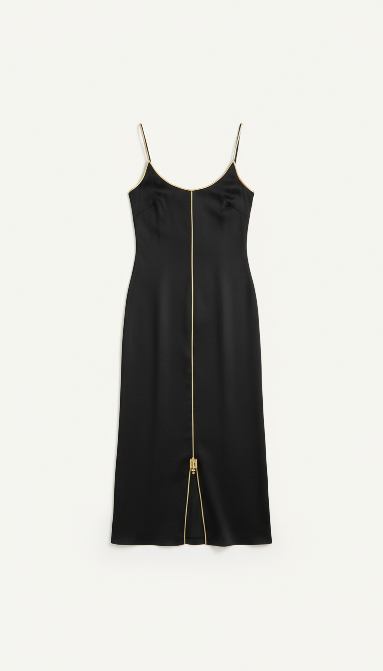 Black Slip Dress with Gold Detail