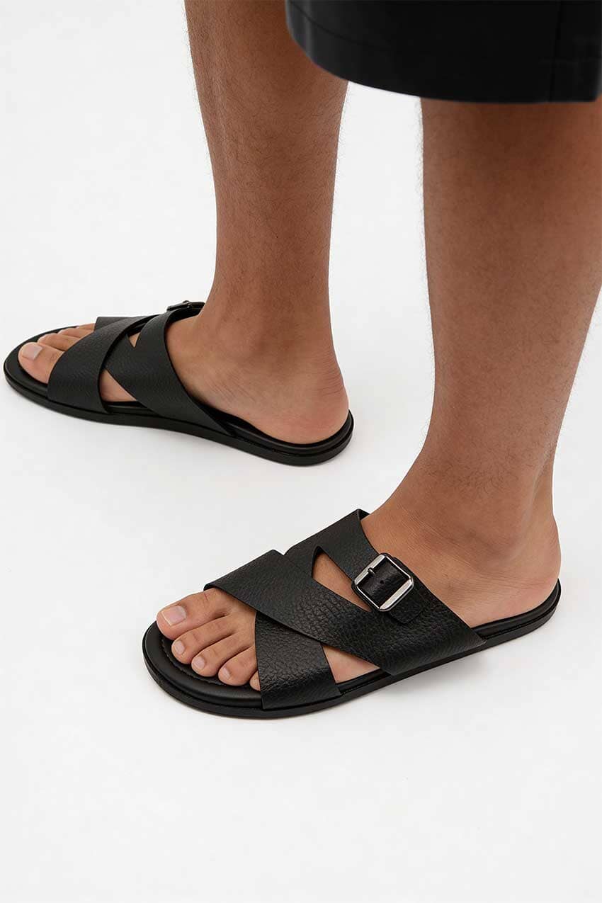 Black Camel Men's Textured Slides