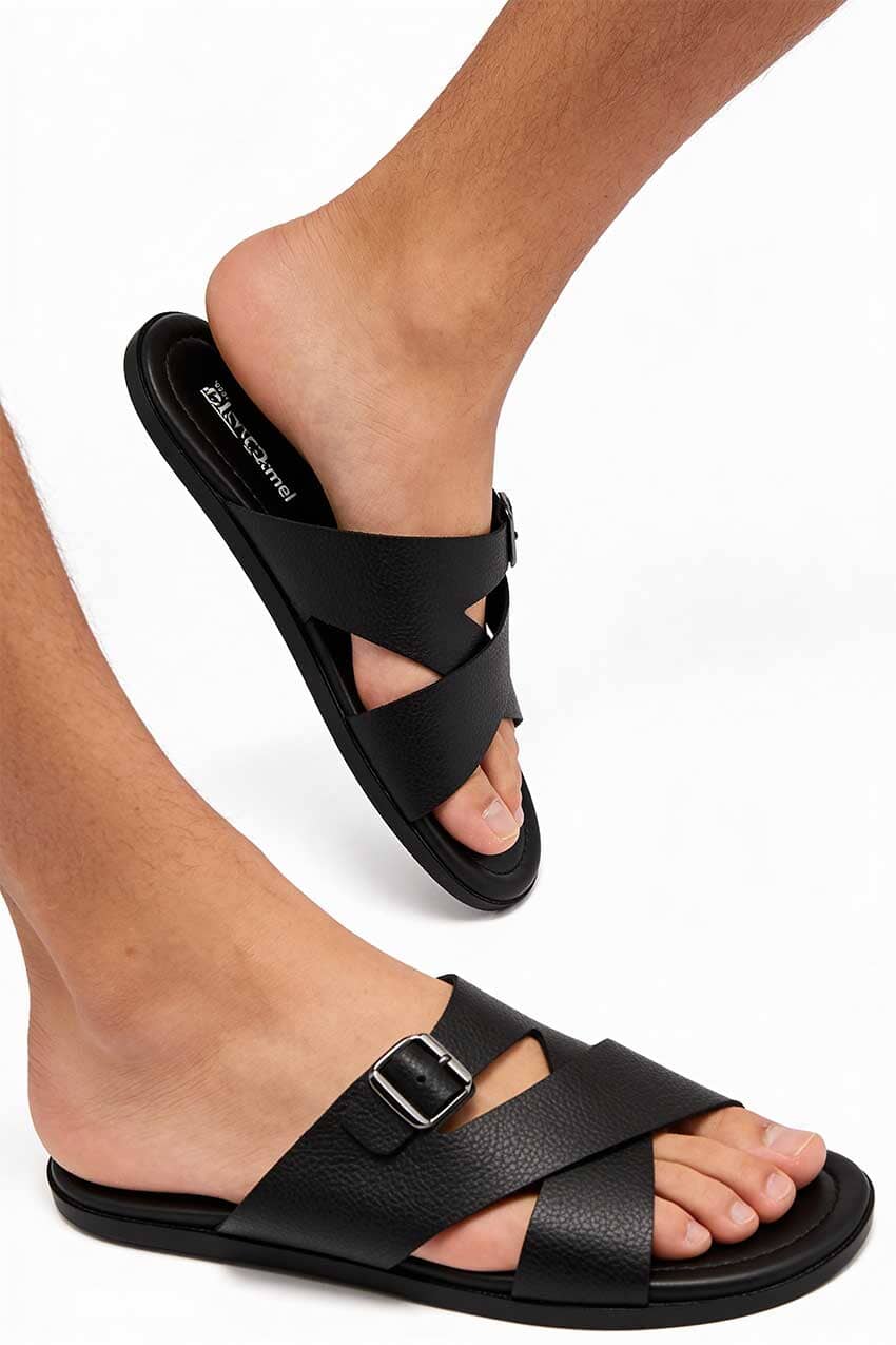 Black Camel Men's Textured Slides